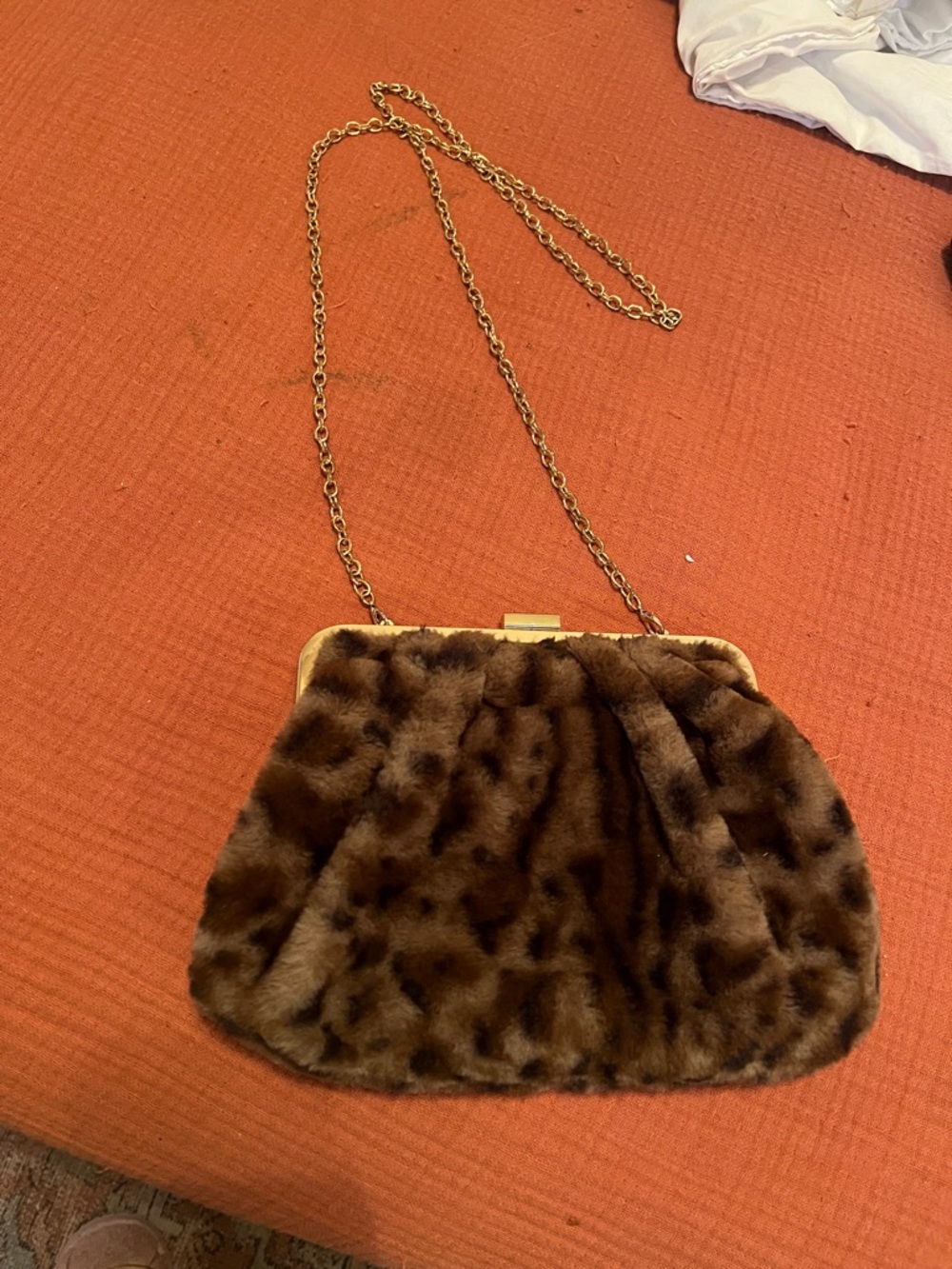 Enzo Angiolini Brown Faux Fur Chain-Handle Clutch